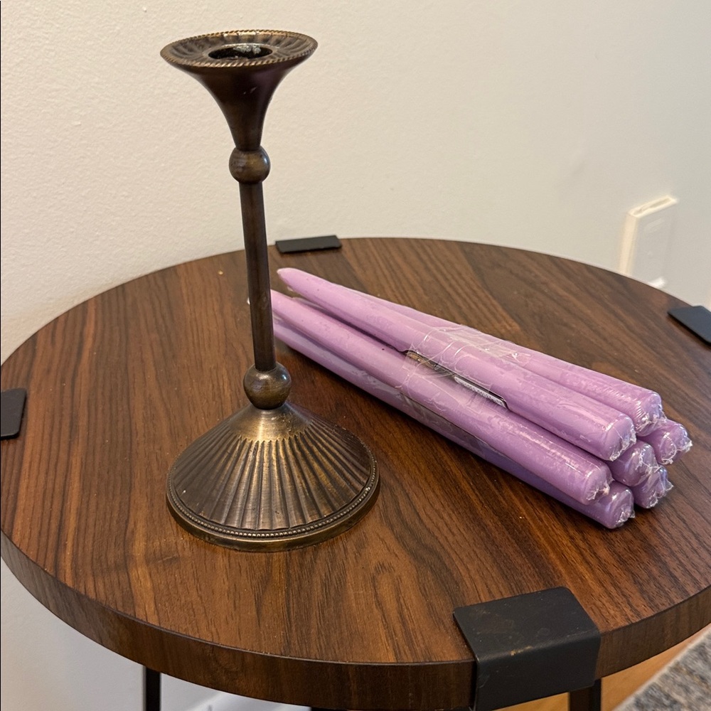 Bronze Candle Holder with Purple Candles